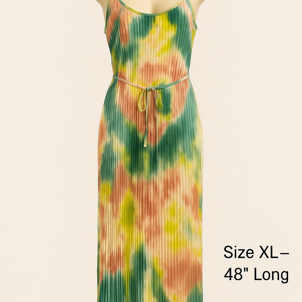 Multicolor Tie-Dye Maxi Dress Free Press XL Tie-Dye Pleated Dress – 48” Long